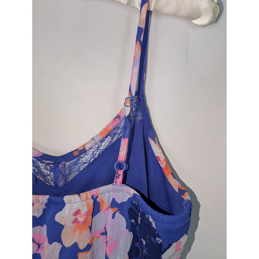 Candie's Maxi Dress M Women's Blue Floral Lace Spaghetti Strap Button Detail - Picture 6 of 8